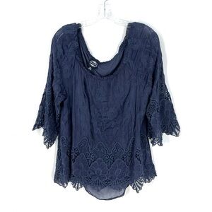 Le Marais Paris 100% Silk Blue Blouse Size M